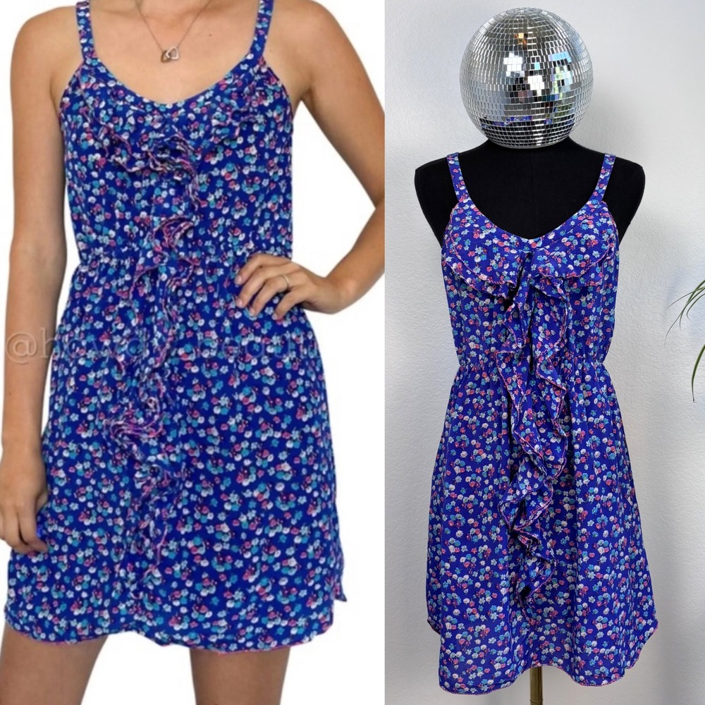 Rebecca Taylor Blue Floral 100% Silk Mini Dress, Sz 4 Sleeveless Romantic boho